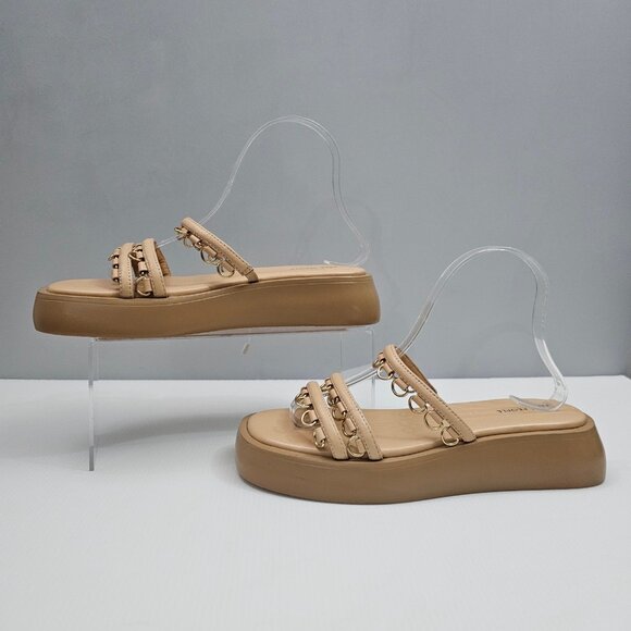 NEW Free People Midas Touch Sandal Womens 8.5 Tan Leather Flatform Slide Boho - Picture 2 of 12